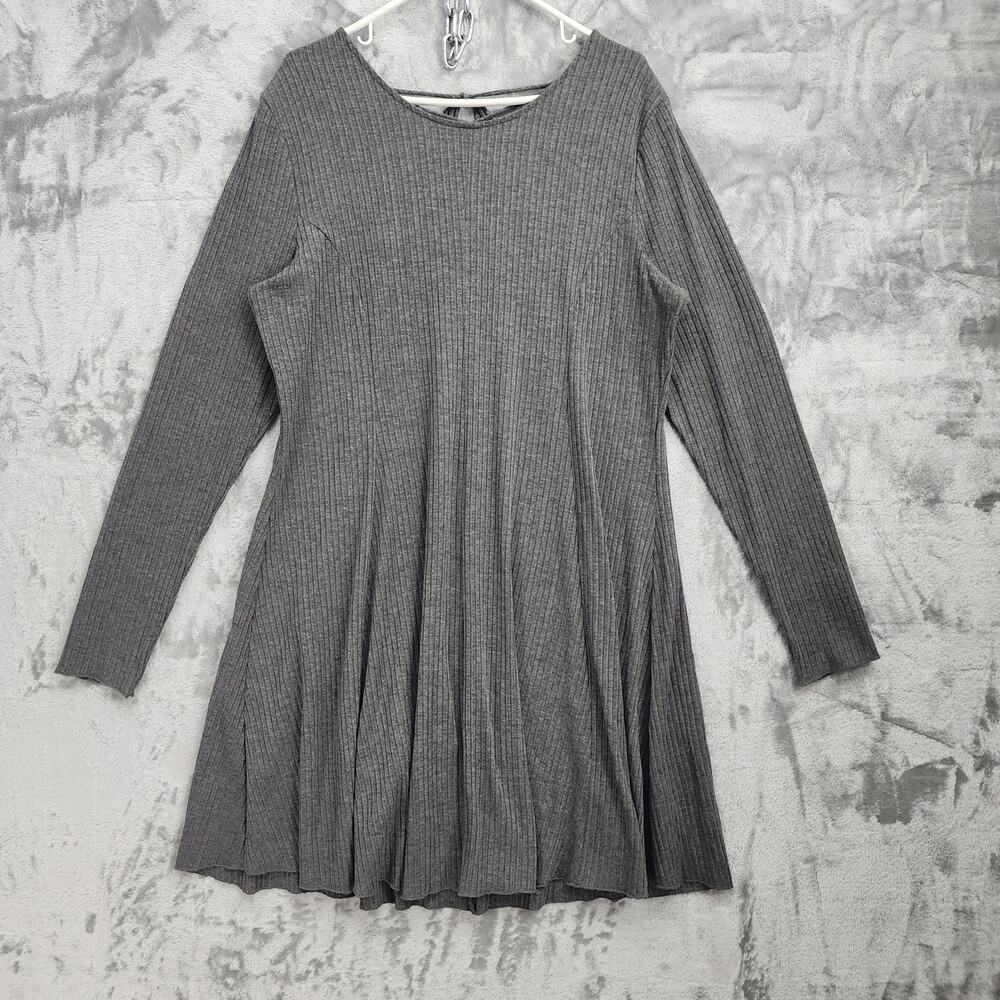 Maurices Dress Womens XXL Gray Ribbed Knit Long Sleeve Mini‎ Lace Up Back Casual